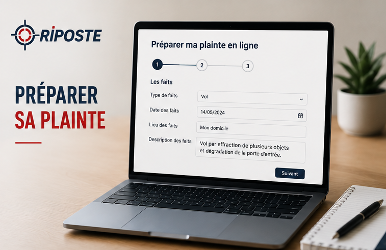 Riposte permet de préparer une plainte en ligne rapidement&nbsp;: disponible 24 heures sur 24 et 7 jours sur 7. 