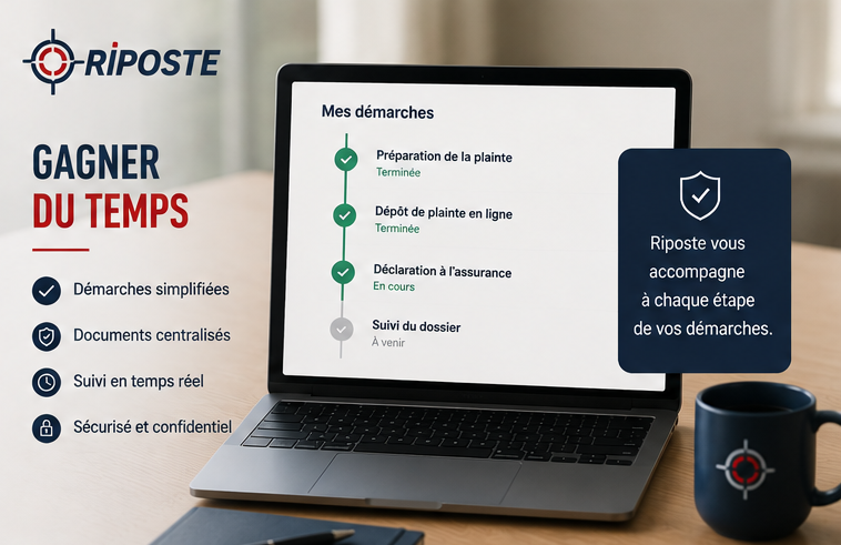 Gagnez du temps en portant plainte en ligne depuis la plateforme Riposte. 